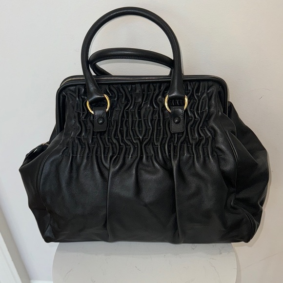 Yves Saint Laurent Classic Black Leather Satchel with Gold Accents - Picture 1 of 13